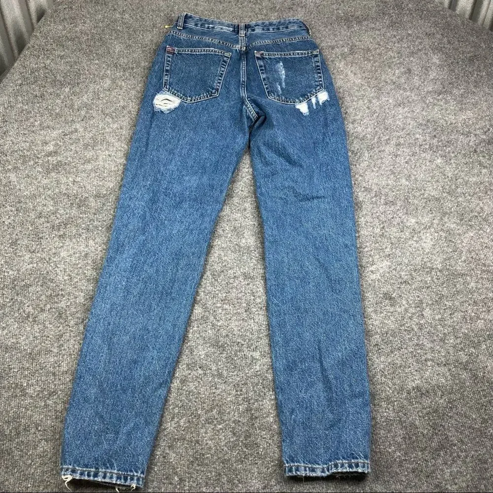BDG Jeans Womens Size 25 Blue Distressed High Rise Mom Denim Straight Leg Good